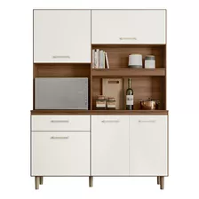 Armário Cozinha Com 5 Portas E 1 Gaveta Athena 140cm Cor Avela/off White Cristal