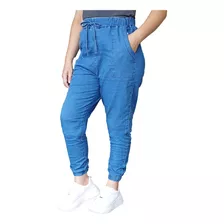 Calça Jogger Jeans Feminina Cintura Alta Elástico Almix 