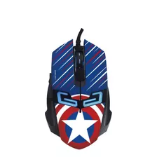 Mouse Gamer De Juego Capitán América Marvel Luces Led Rgb Botones Dpi Usb Ergonomico Optico Negro