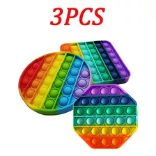 3 Peças De Brinquedo Sensorial Pop It Fidget Rainbow Push Bu