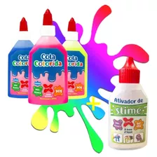 Kit 03 Colas 90g+01 Ativador De Fazer Slime Brincar Criança