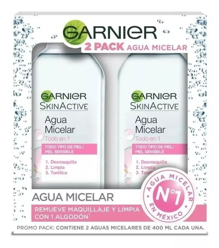 Agua Micelar Garnier Skin Active 2 Pzas De 400 Ml C/u