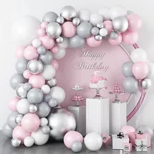 Arcos De Globos Chrome Plata, Gris Y Rosa