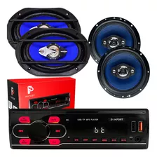 Kit Som Auto Radio Mp3 Bluetooth + Falante 6 Pol + 6x9 Orion