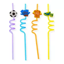 Canudo Decorado Luxo Futebol Bola Divertido 27cm - 4 Unid