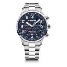 Correa De Reloj Wenger Attitude Chrono Blue Para Hombre, Color Plateado Y Bisel Plateado