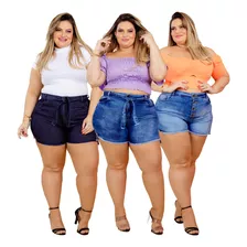 Kit 3 Short Jeans Plus Size Feminino Com Lycra Cintura Alta