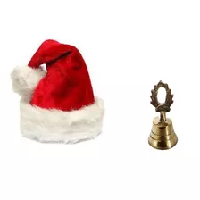 Chapéu Touca Gorro De Papai Noel Luxo + Sino De Bronze 