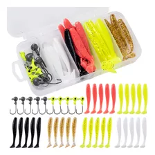 Kit 40 Piezas Pesca Señuelos Vinilo Anzuelos Cabeza Plomada