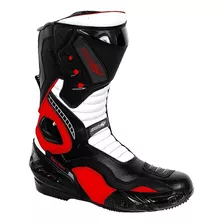 Bota Moto Hombre Atrox Racing 6005 Larga Negra Roja