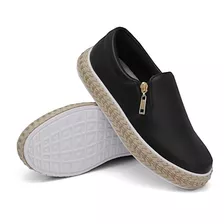 Tênis Feminino Slip On Zíper Corda Calçados Sapat Baix