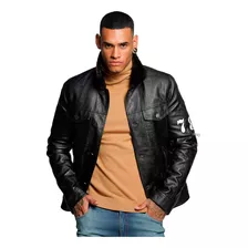 Campera Bross Cuero Bordado 75 Negro