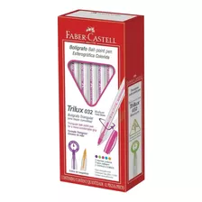 Caneta Esferográfica Faber Castell Trilux Colors Rosa C/12un Cor Do Exterior Transparente