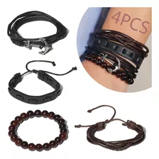 4pzs Brazalete De Cuentas Obsidiana Y Pulsera De Ancla