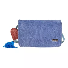 Bolsa Para Dama Curpiel Telar Artesanal Bolso Mujer Moda Color Azul Diseño De La Tela Helen Grabado