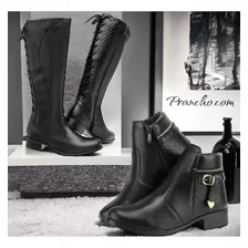  Botas Feminina Montaria Cano Longo E Coturno Combo 2 Pares