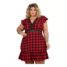 Vestido Curto Babado Xadrez Plus Size