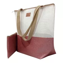 Bolsa Feminina Grande P/ Praia Academia Viagem + Cores Cor Rosa Shine