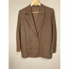 Saco Blazer Cruzado Marron Pied De Poule Vintage