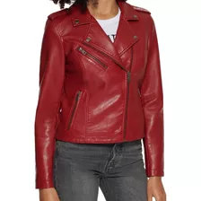 Campera Levis Cuero Ecologico Large Color Rojo Negro - Rosa