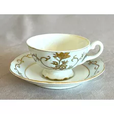 Taza Para Café Francesa Con Detalles Celestes Y Dorados