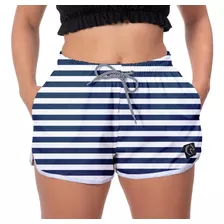 Short Feminino Listrado Fitness Praia Casual Verão Moda 