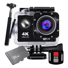 Câmera Filmadora Sport 4k Ultra Hd Mergulho + 32gb + Bastão