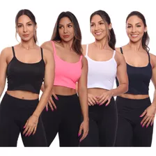 Kit 4 Top Cropped Alcinha Canelado Feminino Liso Blusinha