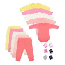 Kit 16 Peças Body Bebê Calça Mijão E Meias