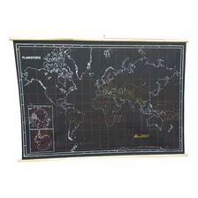 Mapa Planisferio Pizarra Negro - Apto Tiza - 130x90cm