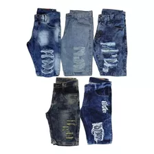 Kit 6 Bermuda Jeans Rasgada Masculino Preço De Atacado Luc