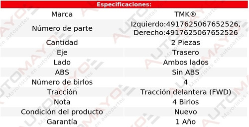 2) Mazas Traseras Sin Abs Tmk Es300 V6 3.0l Lexus 1992-1997 Foto 2