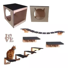 Kit Para Gatos 9 Pcs Nicho Ponte Degraus 6mm 100% Montado Cor Cru