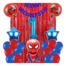 Combo Deco Spiderman Globo 3d 65cm Feliz Cumpleaños 