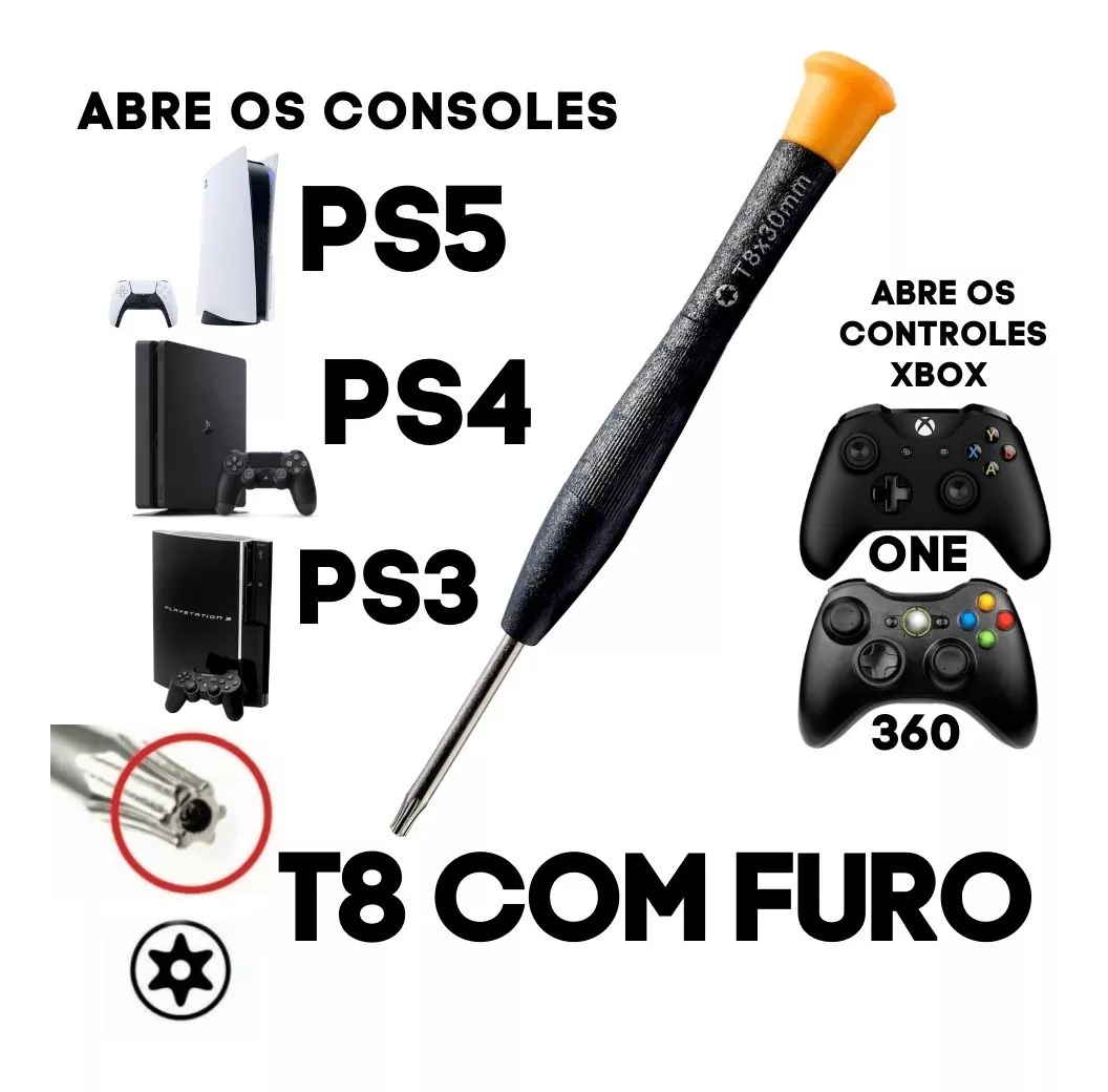Chave Torx T8 Com Furo Pra Abrir Ps5 Ps4 Ps3 Xbox