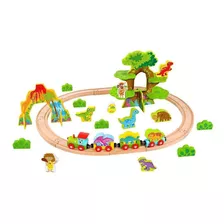 Pista Trem Dinossauro Brinquedo Madeira Tooky Toy