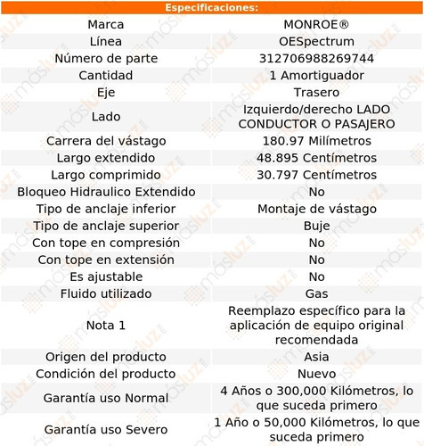 1) Amortiguador Oespectrum Gas Izq/der Tras Previa 91/97 Foto 3