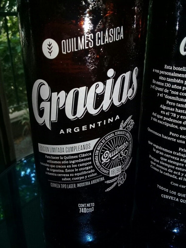 Botellas Quilmes Gracias (llenas) 130 Años - Coleccionable