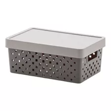 Cesto Organizador Com Tampa 29 X 19 X 12 Cm Quadratta Cinza