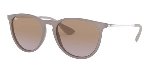 Anteojos De Sol Ray-ban Erika Classic Standard Con Marco De Nailon Color Matte Dark Rubber Sand, Lente Brown/violet De Policarbonato Degradada, Varilla Silver De Metal - Rb4171