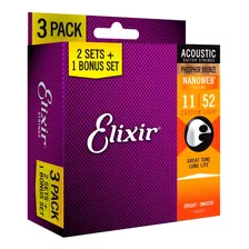 Pack 3 Encordoamento Elixir Violão 011 Phosphor Bronze 16544