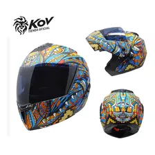 Casco Abatible Para Moto Kov Stealth Alebrije Azul Tamaño Del Casco M