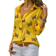 Blusa De Manga Larga Y Escote En V Con Estampa De Mariposa