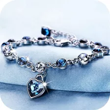 Pulseira Coração De Pedra Zircônia Azul Prata 925 C Garantia