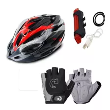 Capacete Lua Tek Luz Segurança Bike + Luva Sport Gloves Xl