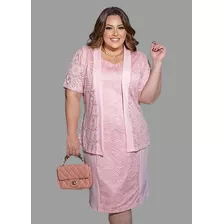 Vestido Plus Size Moça Senhoras Midi Com Casaquinho Social