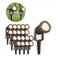 Kit 20 Luz Luminaria Jardim Espeto Led 7w Branco Quente 