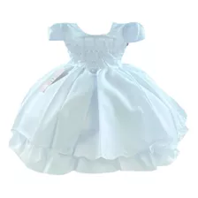 Vestido Infantil Festa Batizado Branco Bebê Luxo + Brinde 