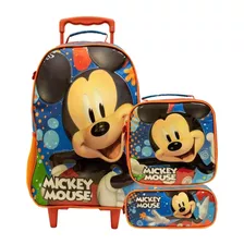 Mochila Mickey Mouse Rodinha Lanche Escola Infantil Kit 2018