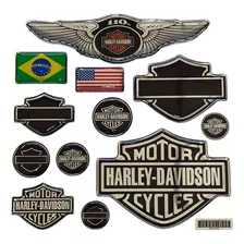 Adesivo Resinado Kit 2 Escudos Harley Davidson Preto/ Flat